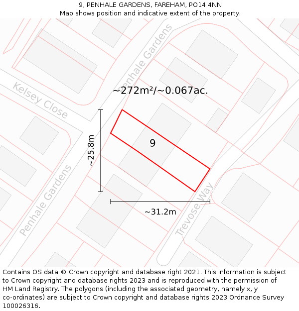 9, PENHALE GARDENS, FAREHAM, PO14 4NN: Plot and title map