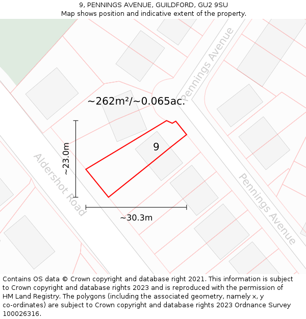 9, PENNINGS AVENUE, GUILDFORD, GU2 9SU: Plot and title map