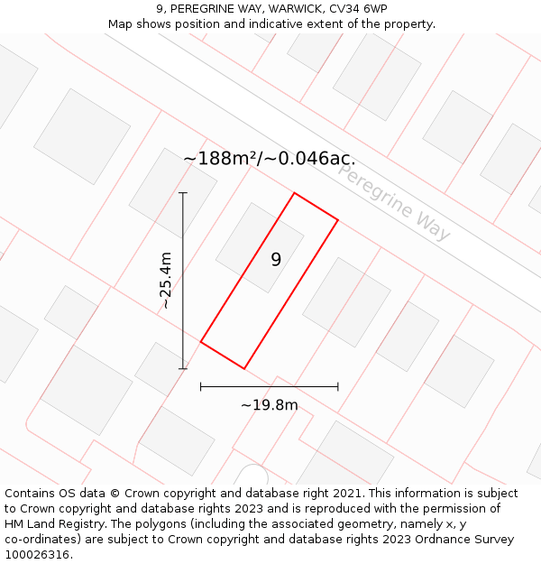 9, PEREGRINE WAY, WARWICK, CV34 6WP: Plot and title map