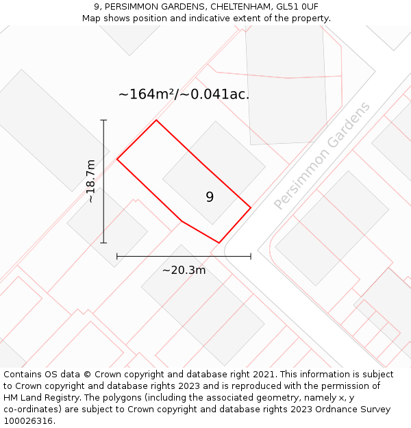 9, PERSIMMON GARDENS, CHELTENHAM, GL51 0UF: Plot and title map