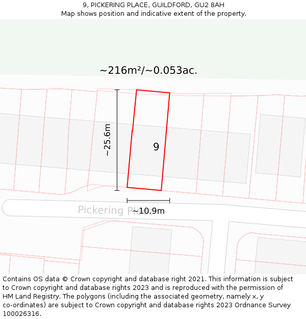 9, PICKERING PLACE, GUILDFORD, GU2 8AH: Plot and title map