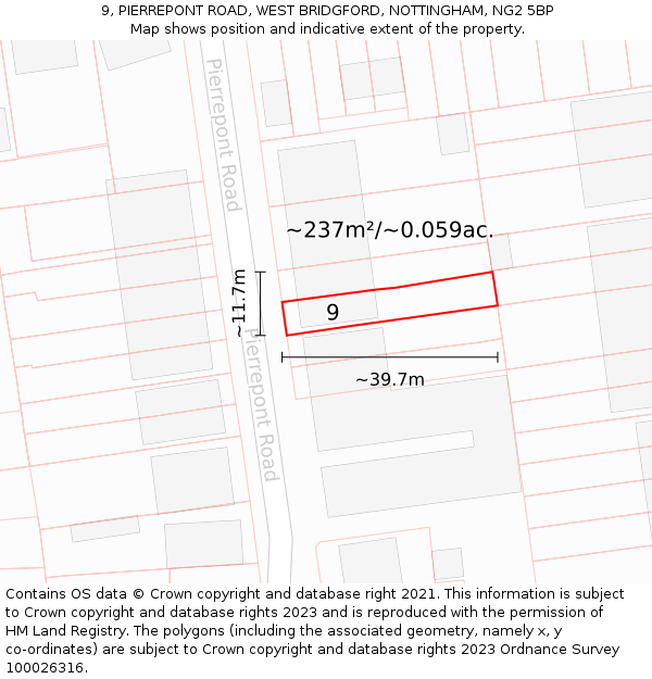 9, PIERREPONT ROAD, WEST BRIDGFORD, NOTTINGHAM, NG2 5BP: Plot and title map