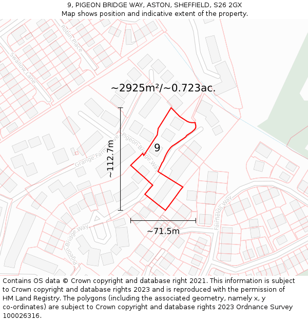 9, PIGEON BRIDGE WAY, ASTON, SHEFFIELD, S26 2GX: Plot and title map