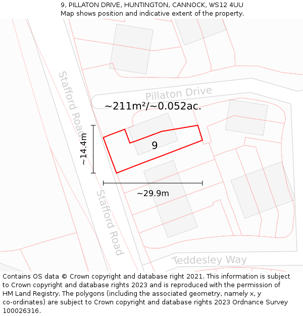 9, PILLATON DRIVE, HUNTINGTON, CANNOCK, WS12 4UU: Plot and title map