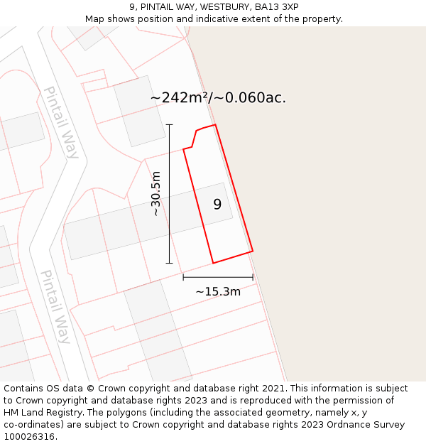 9, PINTAIL WAY, WESTBURY, BA13 3XP: Plot and title map