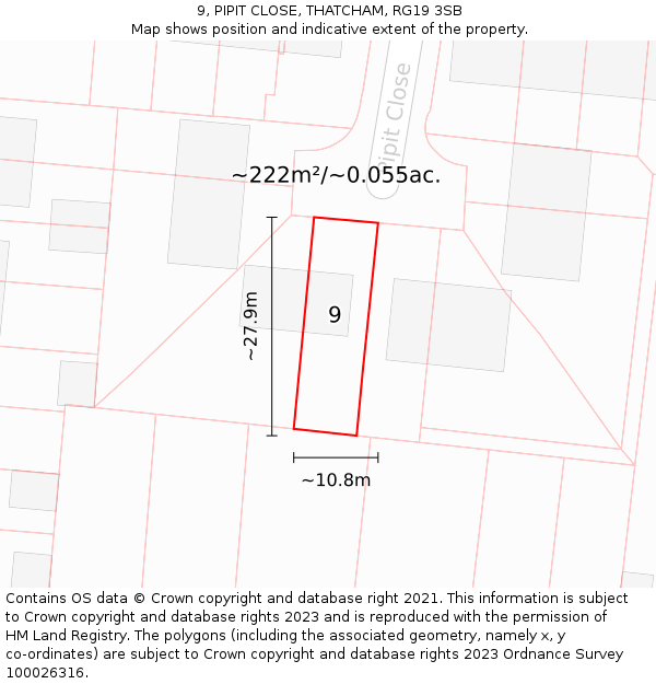 9, PIPIT CLOSE, THATCHAM, RG19 3SB: Plot and title map