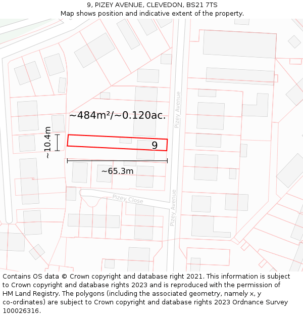 9, PIZEY AVENUE, CLEVEDON, BS21 7TS: Plot and title map