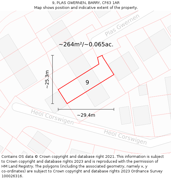 9, PLAS GWERNEN, BARRY, CF63 1AR: Plot and title map