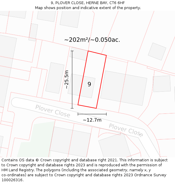 9, PLOVER CLOSE, HERNE BAY, CT6 6HF: Plot and title map