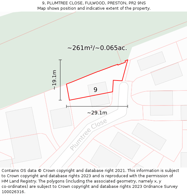 9, PLUMTREE CLOSE, FULWOOD, PRESTON, PR2 9NS: Plot and title map