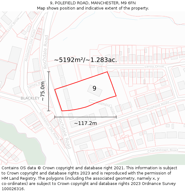 9, POLEFIELD ROAD, MANCHESTER, M9 6FN: Plot and title map