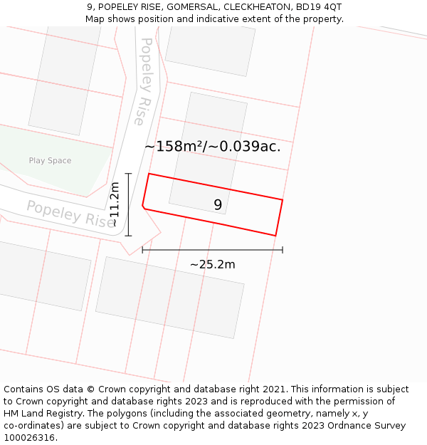 9, POPELEY RISE, GOMERSAL, CLECKHEATON, BD19 4QT: Plot and title map