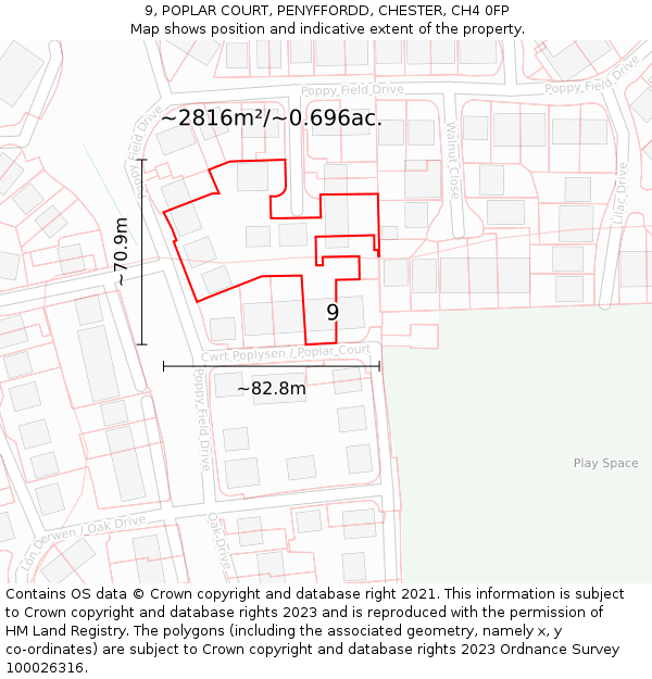 9, POPLAR COURT, PENYFFORDD, CHESTER, CH4 0FP: Plot and title map