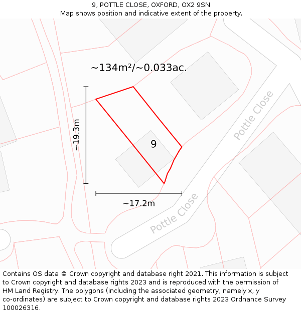 9, POTTLE CLOSE, OXFORD, OX2 9SN: Plot and title map