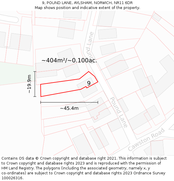 9, POUND LANE, AYLSHAM, NORWICH, NR11 6DR: Plot and title map