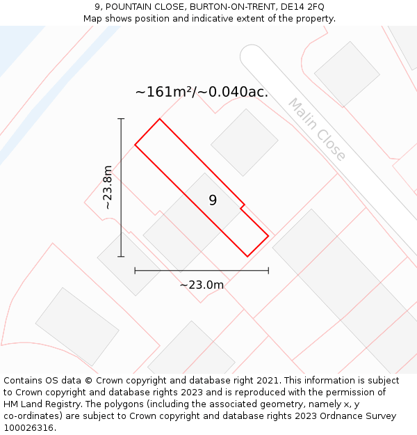 9, POUNTAIN CLOSE, BURTON-ON-TRENT, DE14 2FQ: Plot and title map