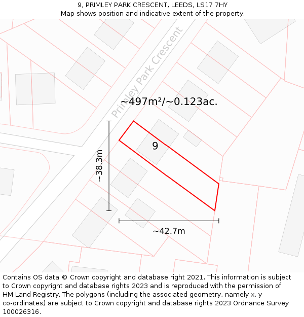 9, PRIMLEY PARK CRESCENT, LEEDS, LS17 7HY: Plot and title map