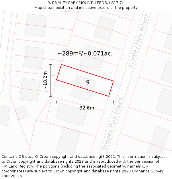 9, PRIMLEY PARK MOUNT, LEEDS, LS17 7JL: Plot and title map