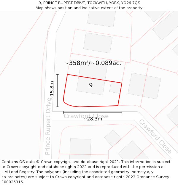 9, PRINCE RUPERT DRIVE, TOCKWITH, YORK, YO26 7QS: Plot and title map