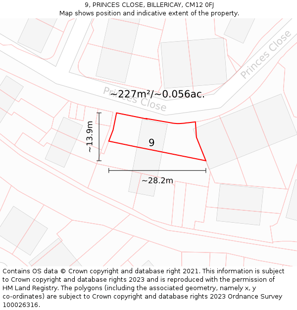 9, PRINCES CLOSE, BILLERICAY, CM12 0FJ: Plot and title map