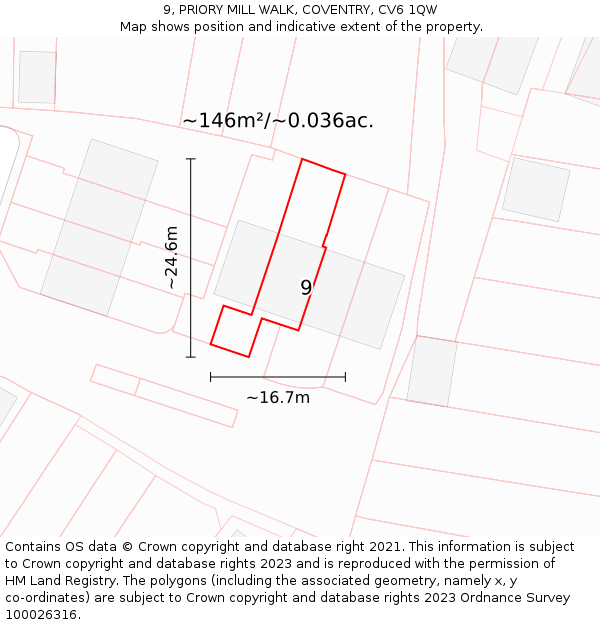 9, PRIORY MILL WALK, COVENTRY, CV6 1QW: Plot and title map