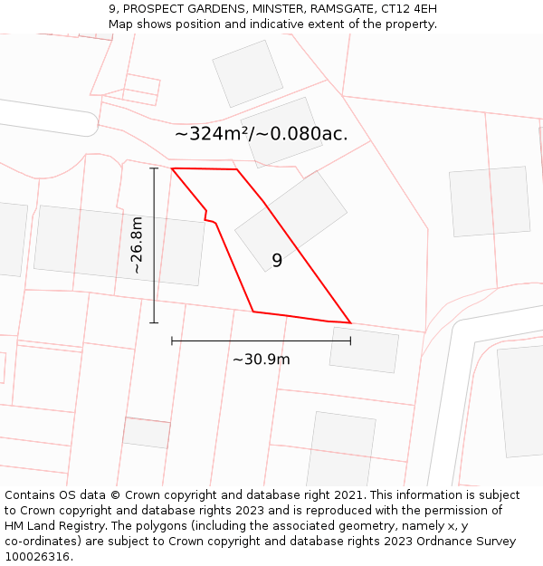 9, PROSPECT GARDENS, MINSTER, RAMSGATE, CT12 4EH: Plot and title map