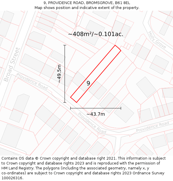 9, PROVIDENCE ROAD, BROMSGROVE, B61 8EL: Plot and title map