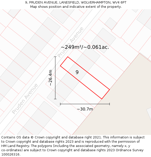 9, PRUDEN AVENUE, LANESFIELD, WOLVERHAMPTON, WV4 6PT: Plot and title map