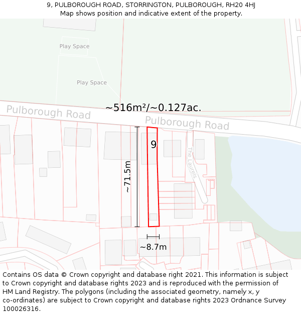9, PULBOROUGH ROAD, STORRINGTON, PULBOROUGH, RH20 4HJ: Plot and title map