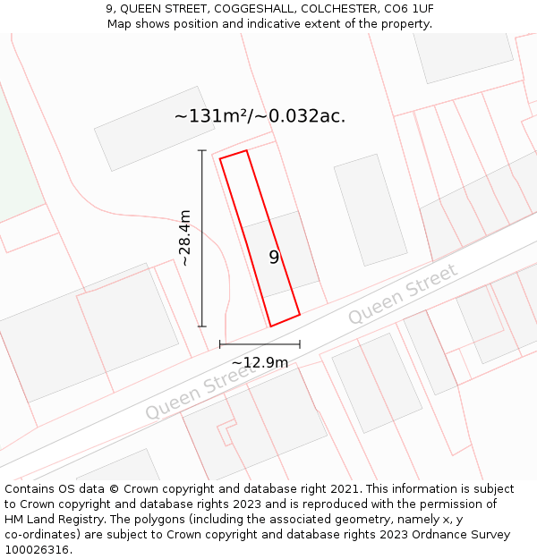 9, QUEEN STREET, COGGESHALL, COLCHESTER, CO6 1UF: Plot and title map