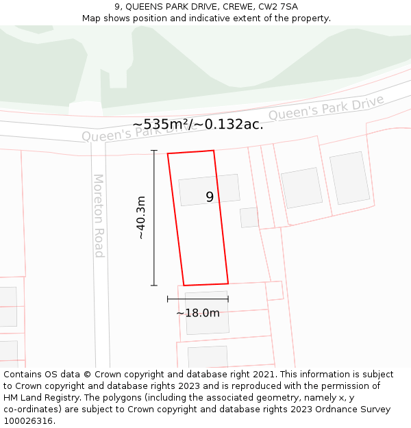 9, QUEENS PARK DRIVE, CREWE, CW2 7SA: Plot and title map