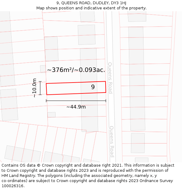 9, QUEENS ROAD, DUDLEY, DY3 1HJ: Plot and title map