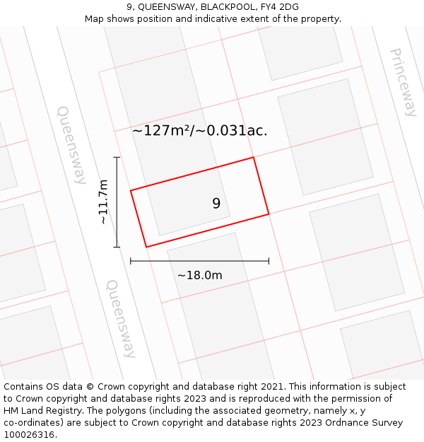 9, QUEENSWAY, BLACKPOOL, FY4 2DG: Plot and title map