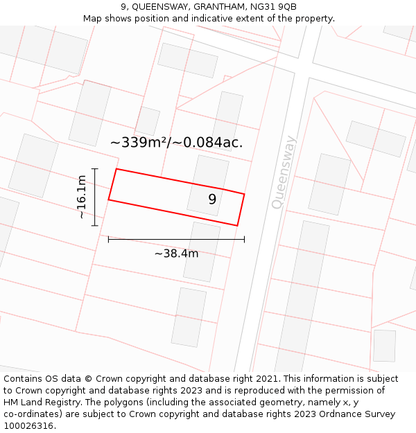 9, QUEENSWAY, GRANTHAM, NG31 9QB: Plot and title map