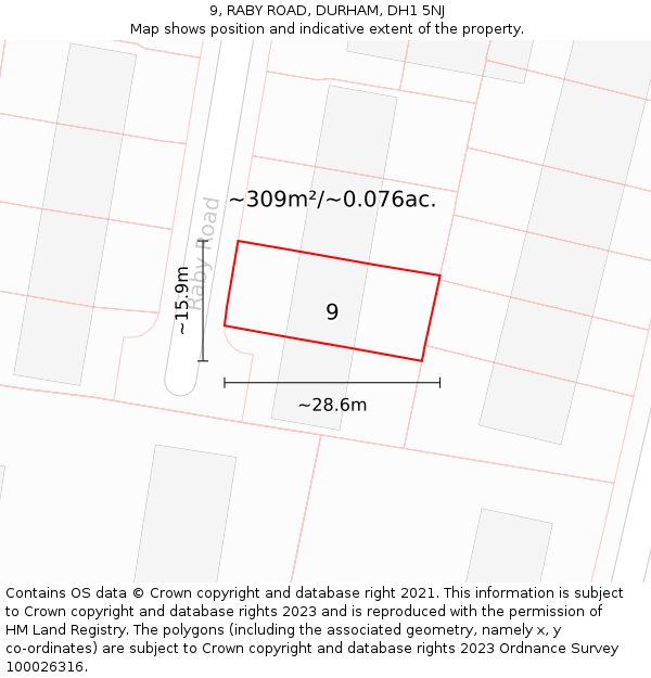 9, RABY ROAD, DURHAM, DH1 5NJ: Plot and title map