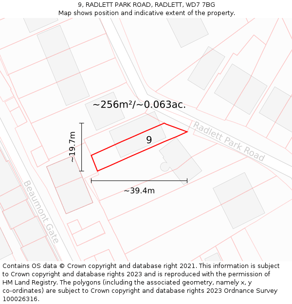 9, RADLETT PARK ROAD, RADLETT, WD7 7BG: Plot and title map