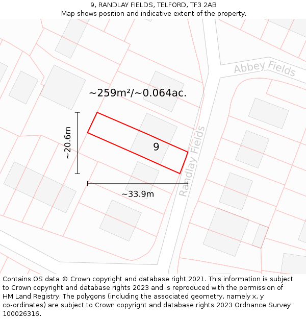 9, RANDLAY FIELDS, TELFORD, TF3 2AB: Plot and title map