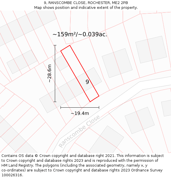 9, RANSCOMBE CLOSE, ROCHESTER, ME2 2PB: Plot and title map