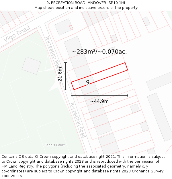 9, RECREATION ROAD, ANDOVER, SP10 1HL: Plot and title map