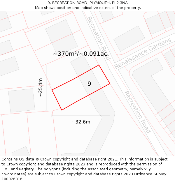 9, RECREATION ROAD, PLYMOUTH, PL2 3NA: Plot and title map