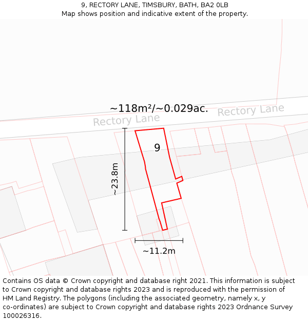 9, RECTORY LANE, TIMSBURY, BATH, BA2 0LB: Plot and title map