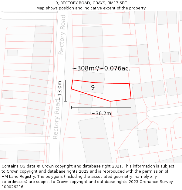 9, RECTORY ROAD, GRAYS, RM17 6BE: Plot and title map