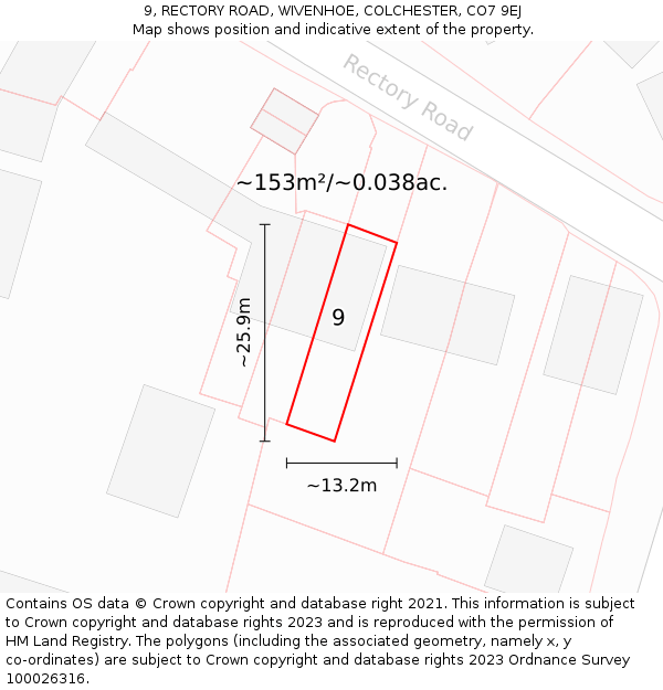 9, RECTORY ROAD, WIVENHOE, COLCHESTER, CO7 9EJ: Plot and title map