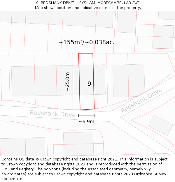 9, REDSHANK DRIVE, HEYSHAM, MORECAMBE, LA3 2WF: Plot and title map