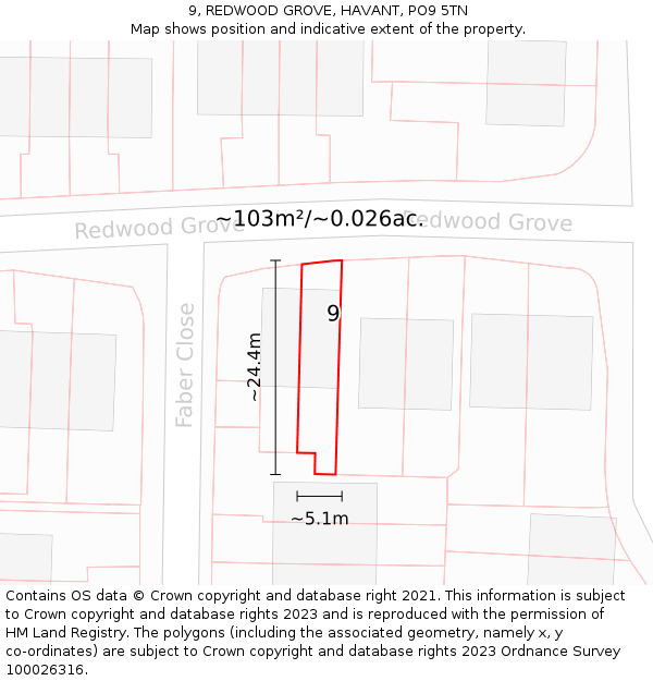 9, REDWOOD GROVE, HAVANT, PO9 5TN: Plot and title map