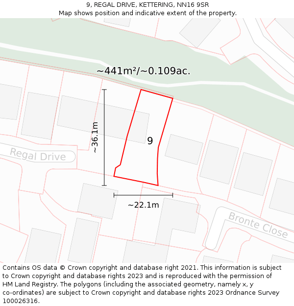 9, REGAL DRIVE, KETTERING, NN16 9SR: Plot and title map