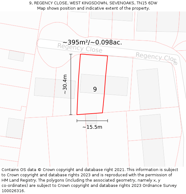 9, REGENCY CLOSE, WEST KINGSDOWN, SEVENOAKS, TN15 6DW: Plot and title map