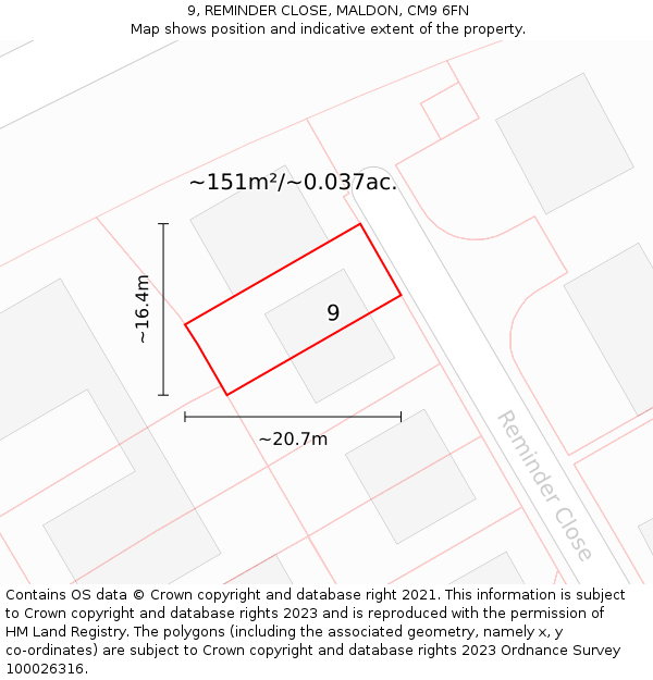 9, REMINDER CLOSE, MALDON, CM9 6FN: Plot and title map