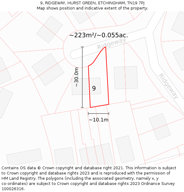 9, RIDGEWAY, HURST GREEN, ETCHINGHAM, TN19 7PJ: Plot and title map