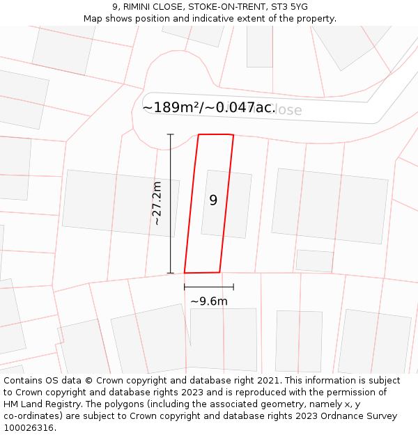 9, RIMINI CLOSE, STOKE-ON-TRENT, ST3 5YG: Plot and title map